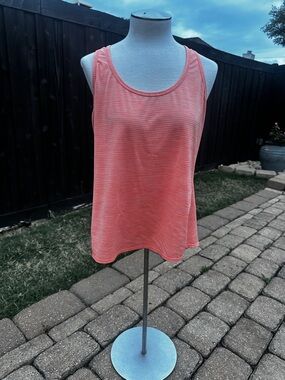 Athleta t-back tank top peach thin stripe sleeveless preowned good condition L